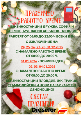 Празнично работно време Коледа и Нова година